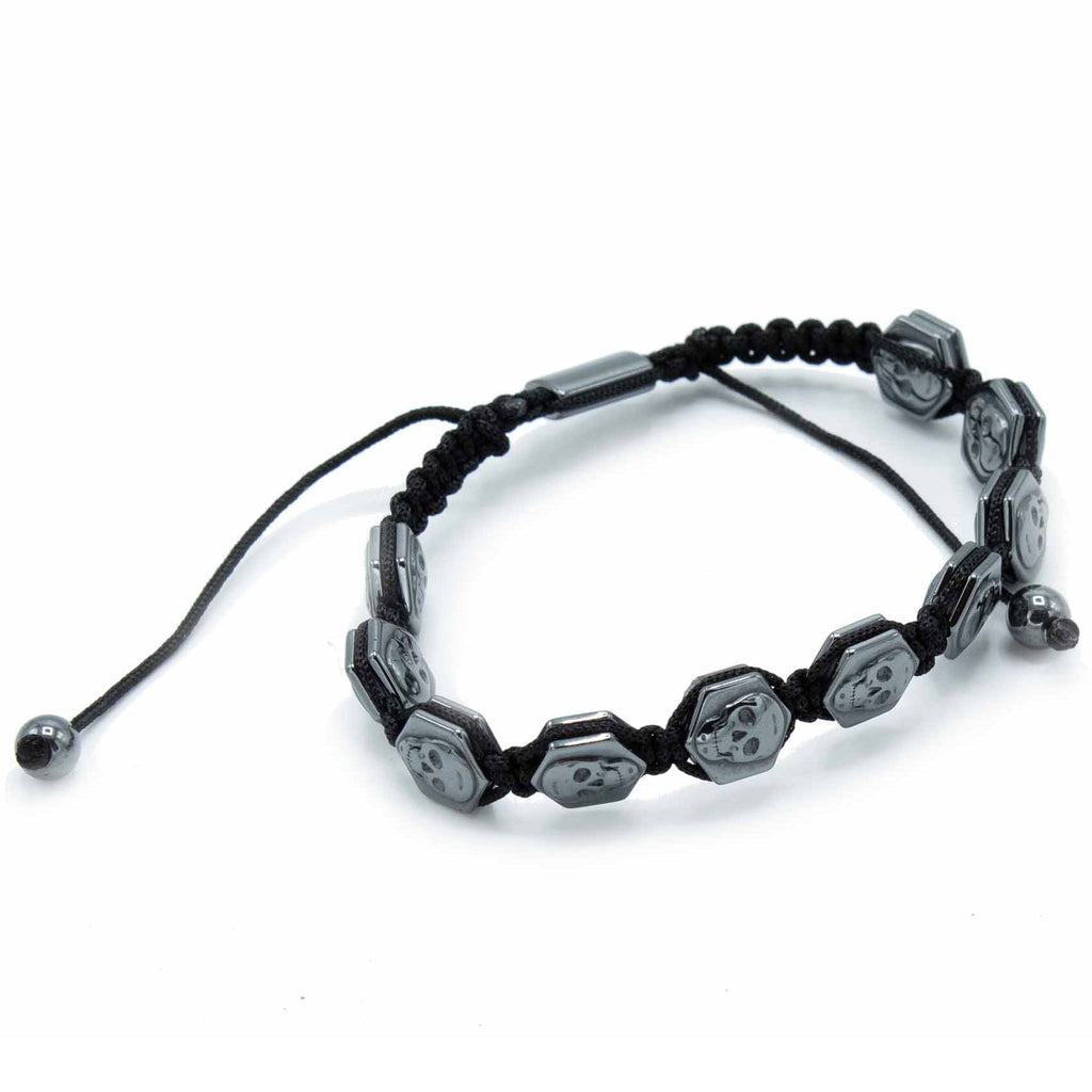 Pulsera Magnética Shamballa de Hematita  -  Calaveras Hexagonales