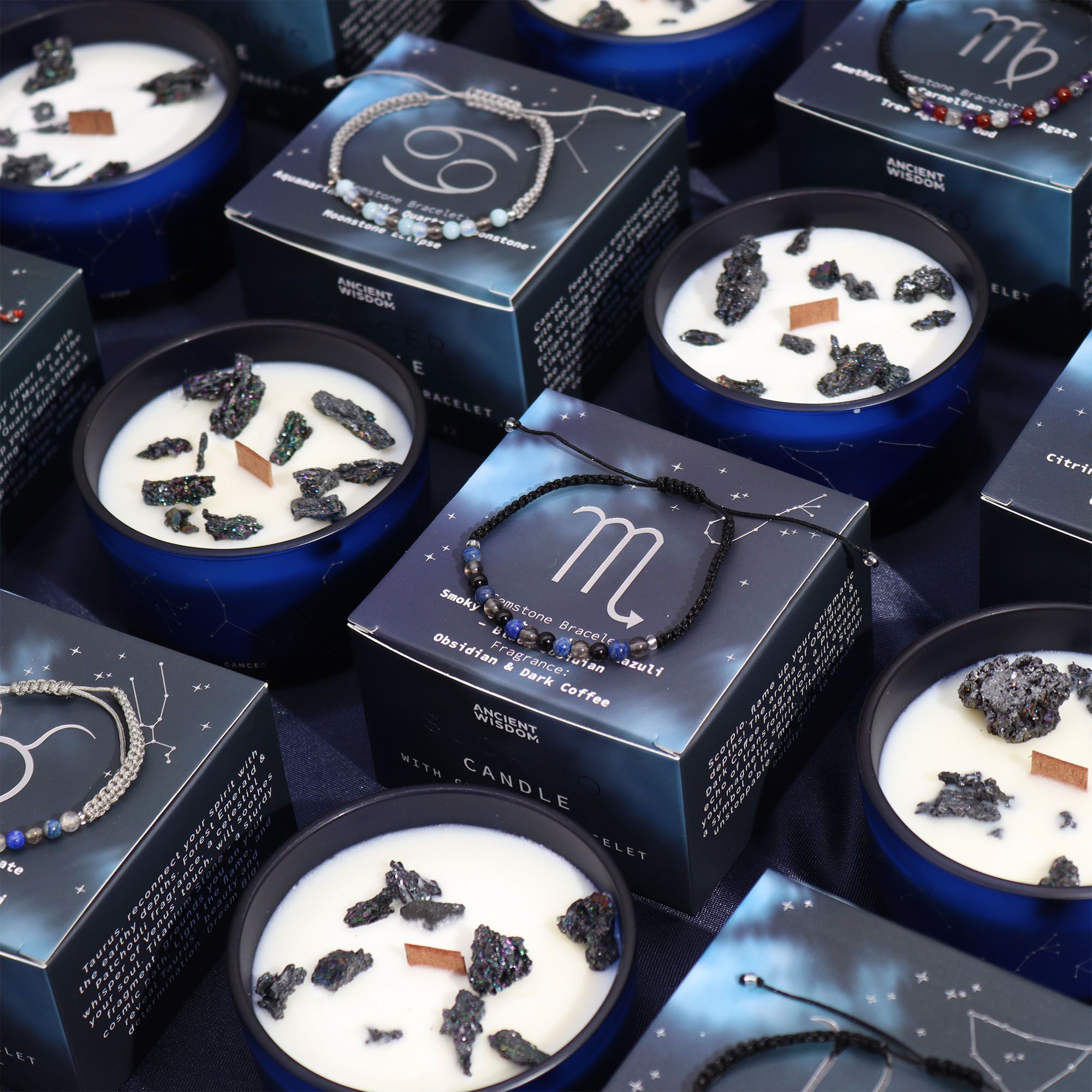 Vela de Cristal del Zodiaco con Pulsera de Piedras Preciosas - Capricornio