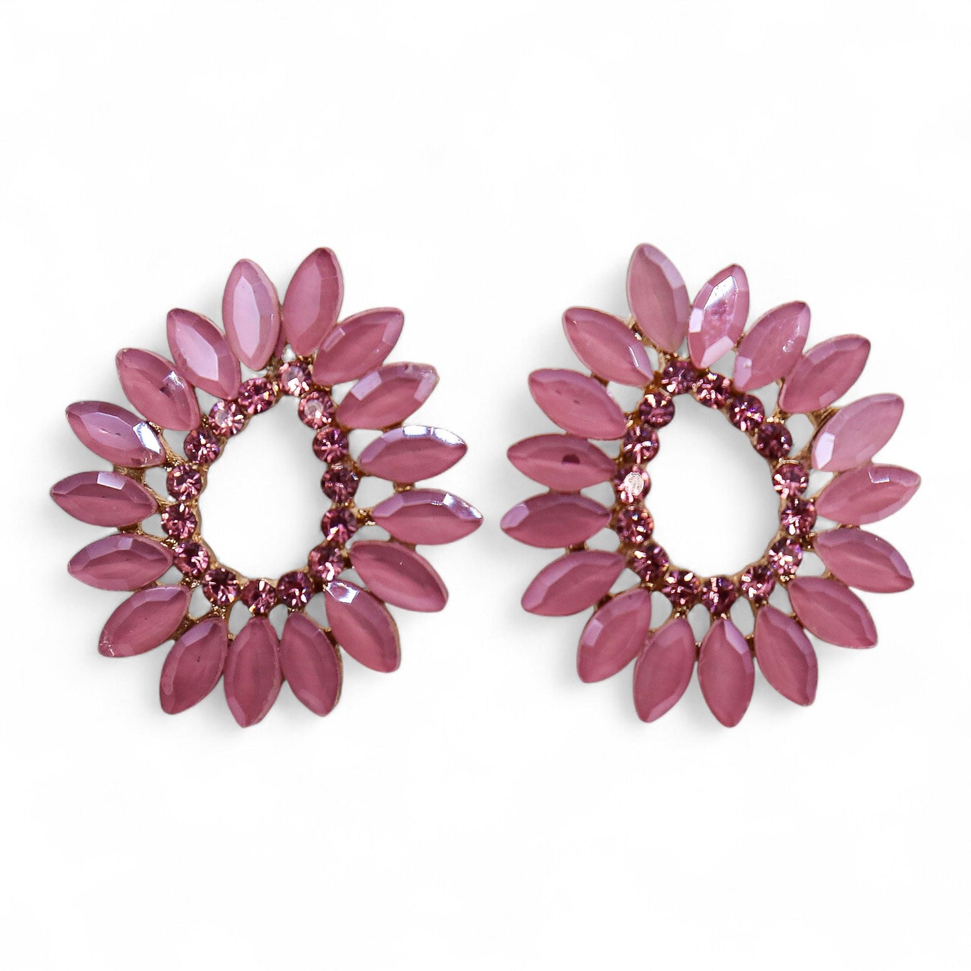 Pendientes de Cristal Vintage - Aro - Cuarzo Rosa