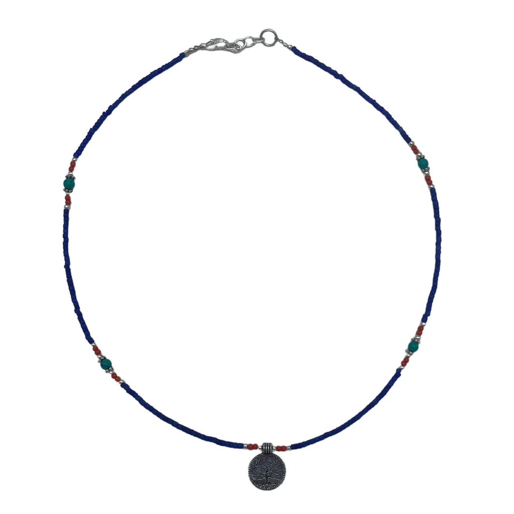 Collar nepalí de gemas extrafinas - ónix azul y árbol de la vida