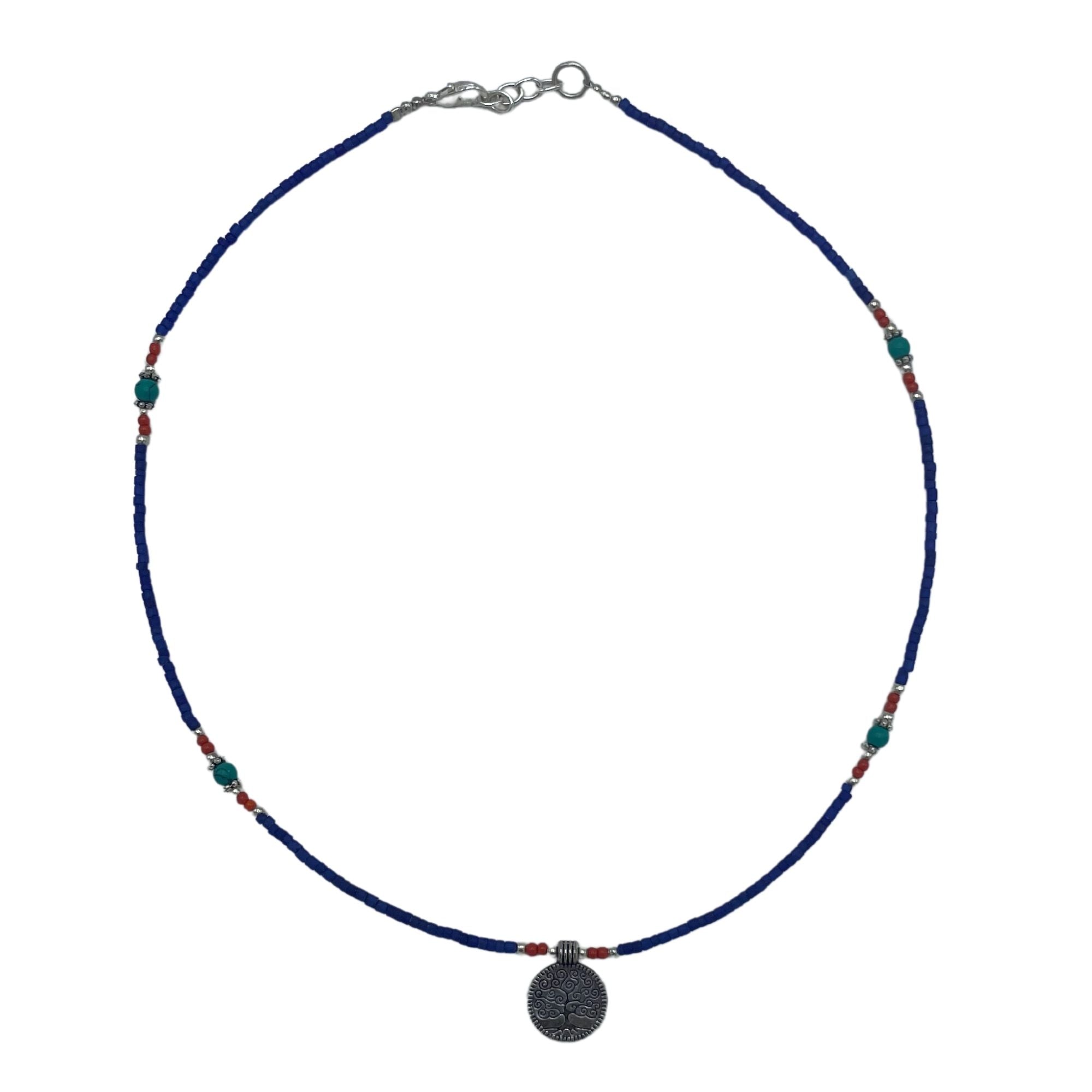 Collar nepalí de gemas extrafinas - ónix azul y árbol de la vida