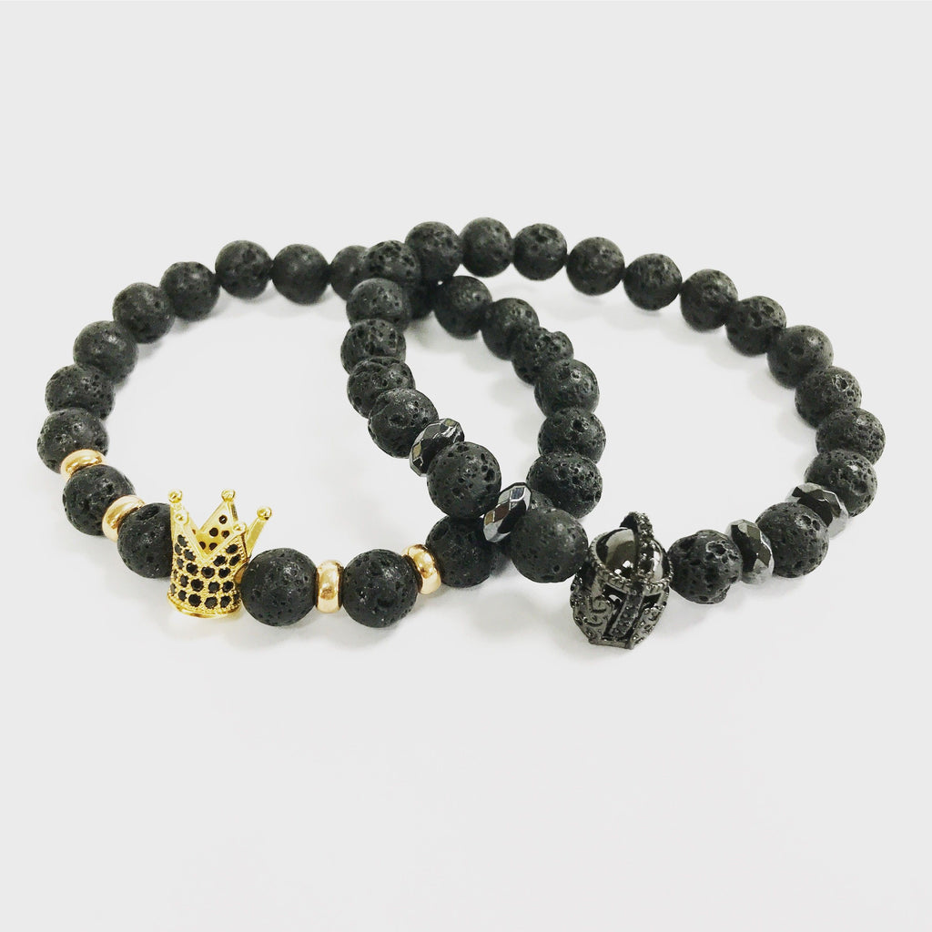 Ala de ángel / Ágata negra - Pulsera de piedras preciosas