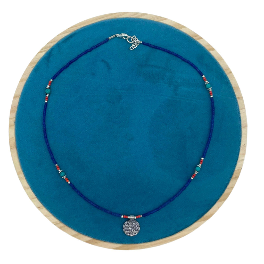 Collar nepalí de gemas extrafinas - ónix azul y árbol de la vida