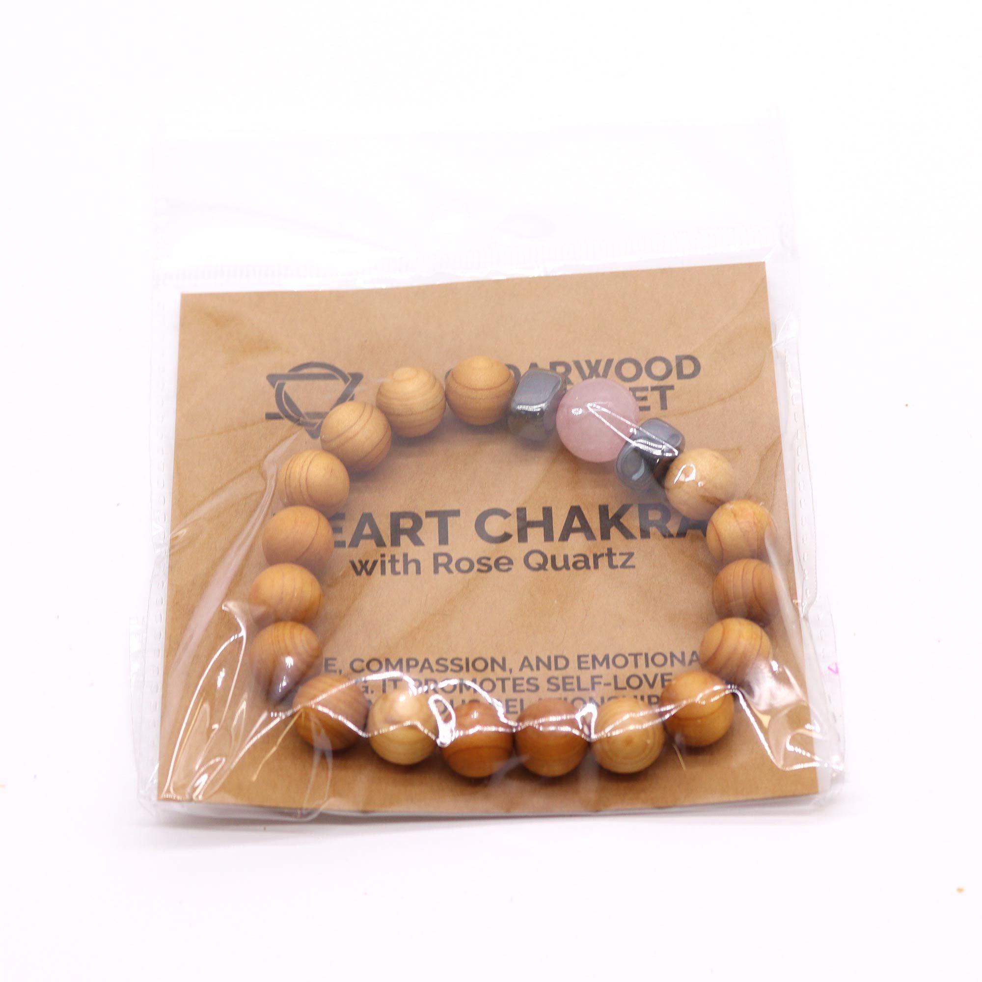 Pulsera de Cedro - Chakra del corazón - Cuarzo Rosa