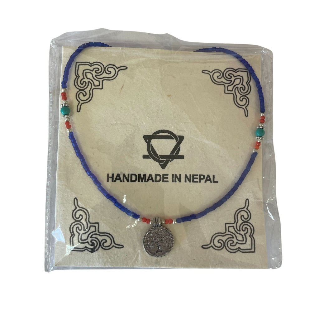 Collar nepalí de gemas extrafinas - ónix azul y árbol de la vida