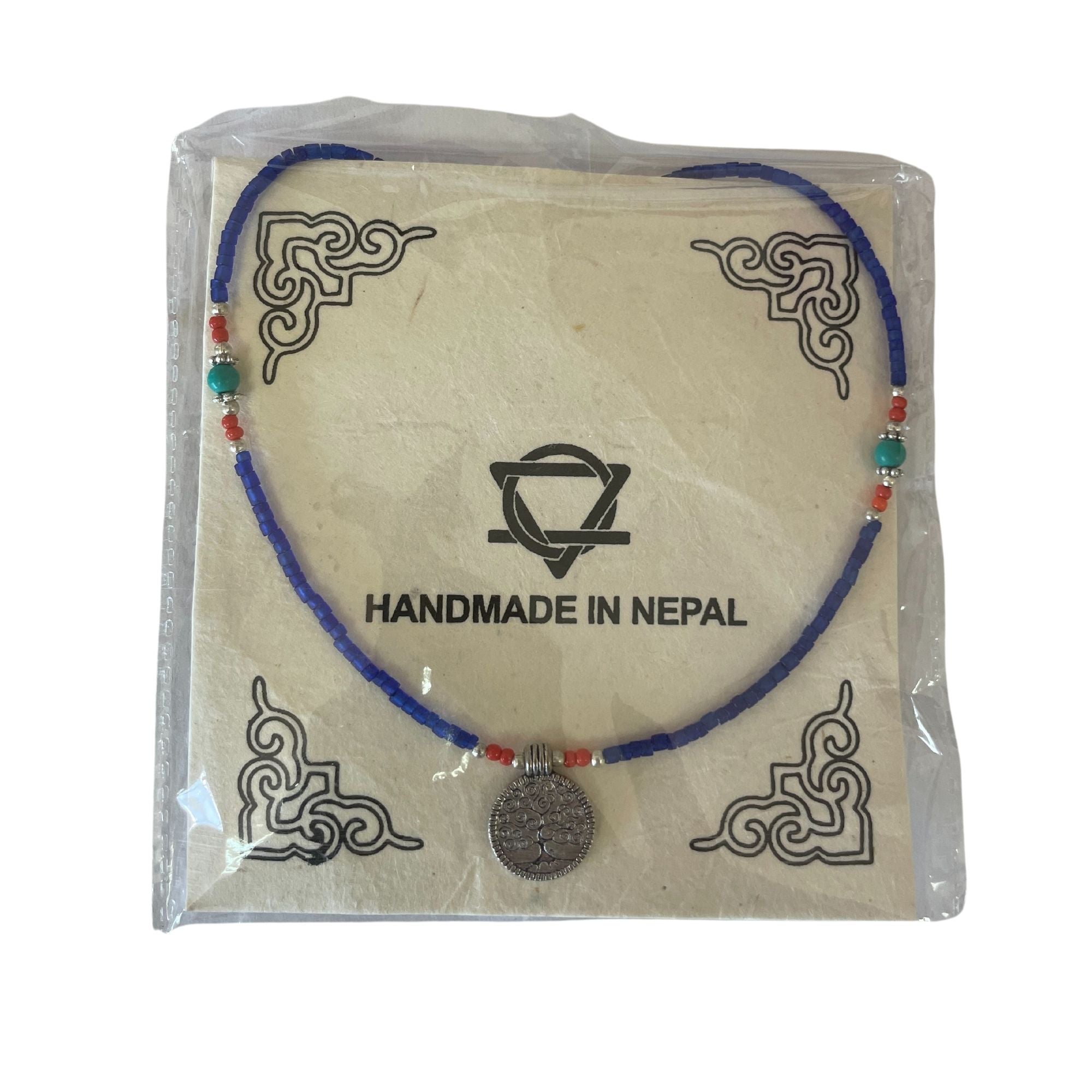 Collar nepalí de gemas extrafinas - ónix azul y árbol de la vida
