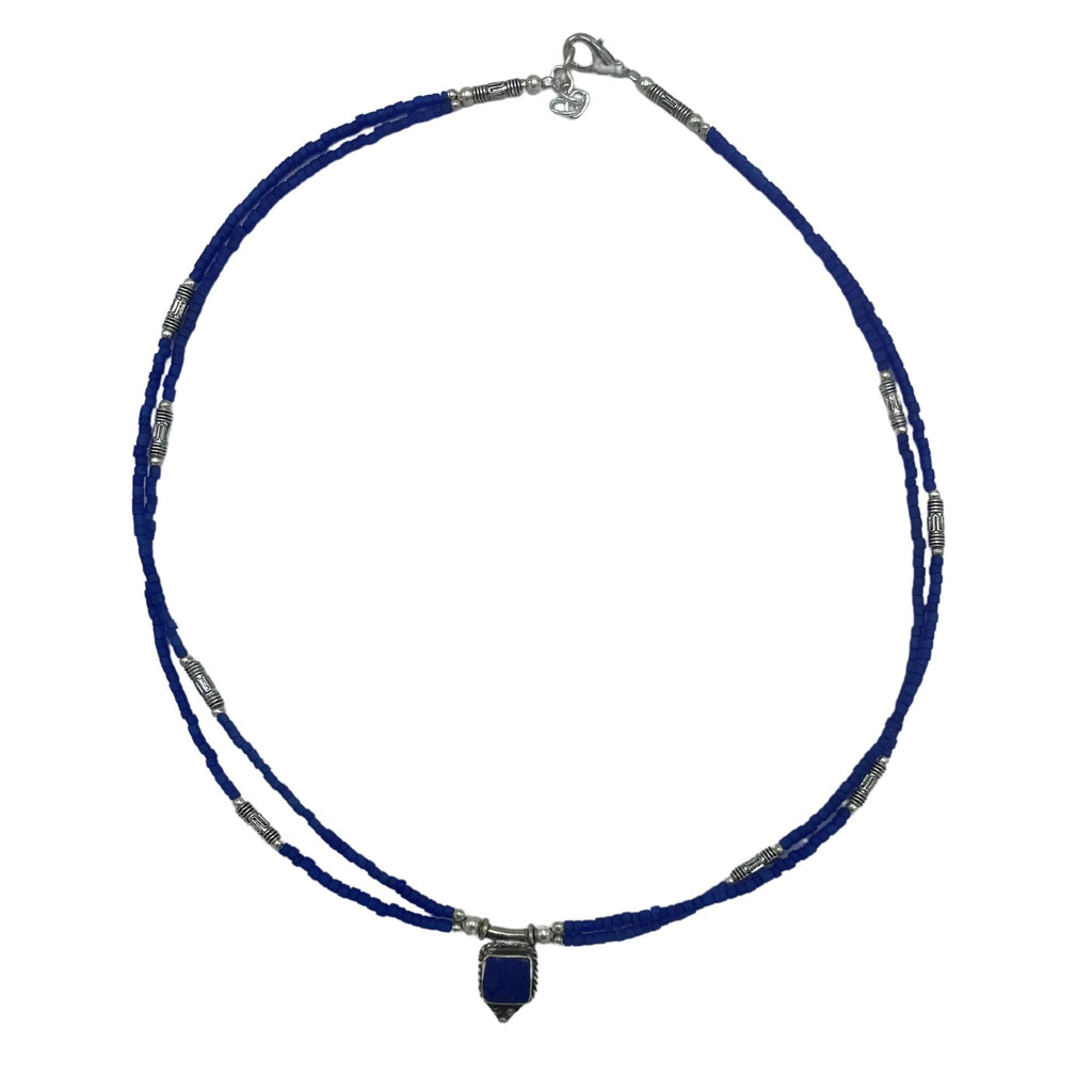 Collar nepalí extrafino de dos líneas - Colgante de ónix azul y lapislázuli