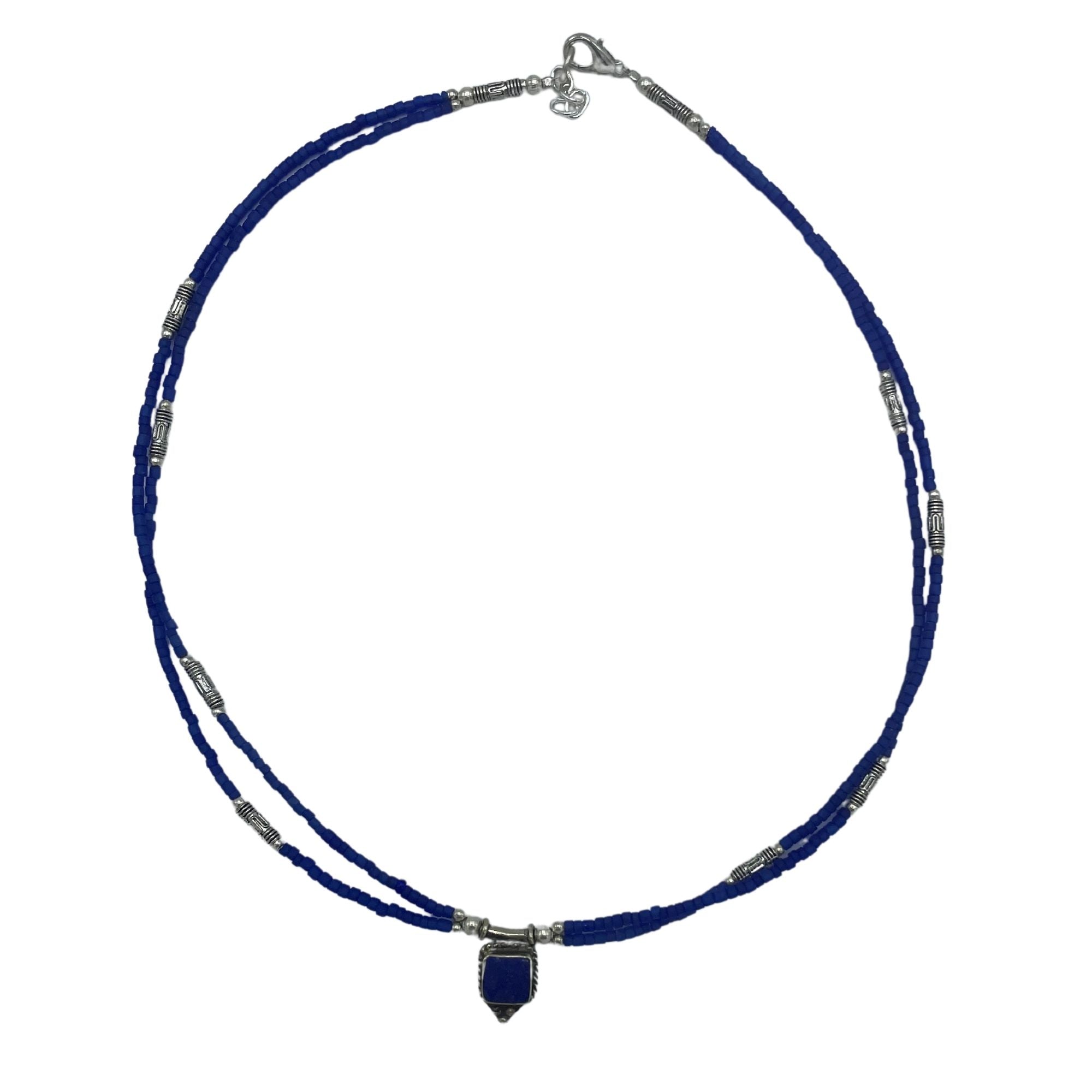 Collar nepalí extrafino de dos líneas - Colgante de ónix azul y lapislázuli