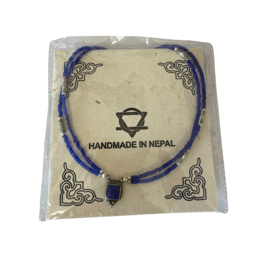 Collar nepalí extrafino de dos líneas - Colgante de ónix azul y lapislázuli