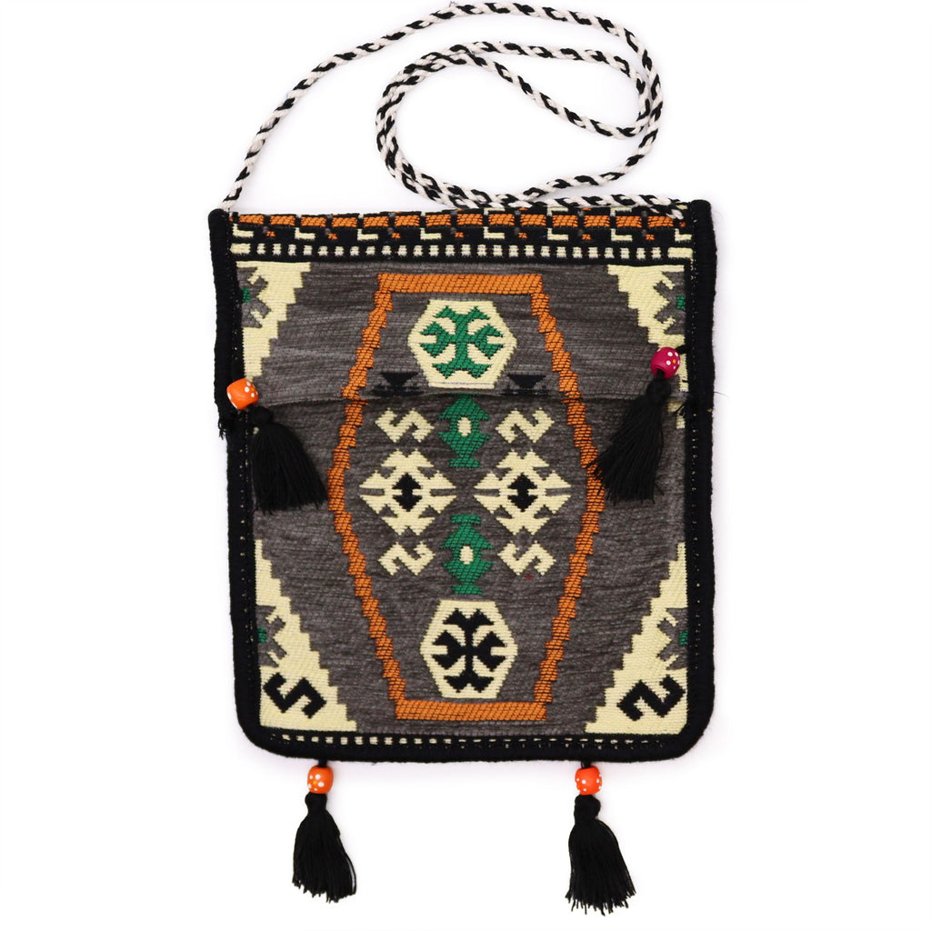 Bolso bandolera de festival Kilim gris pálido