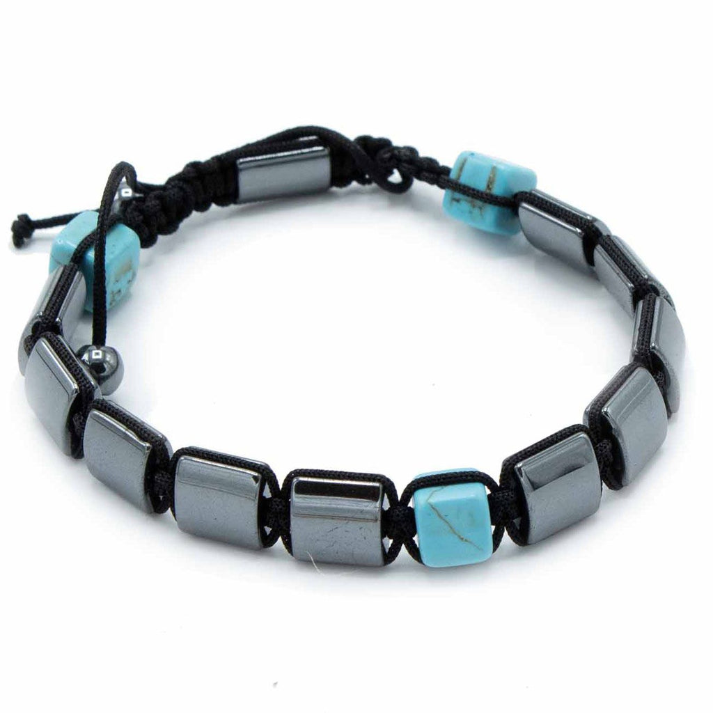Pulsera Magnética Shamballa de Hematita - Cuboides Turquesa