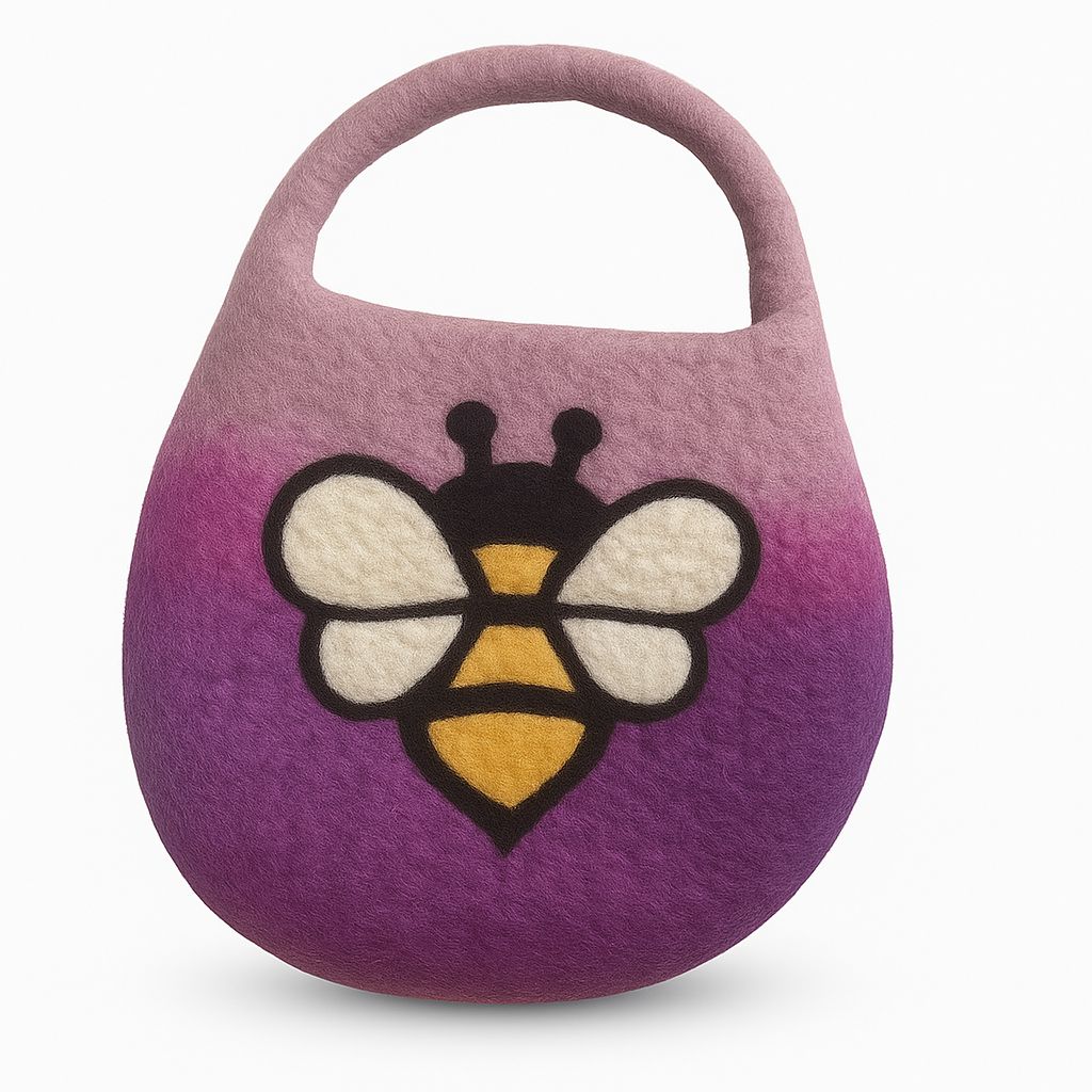 Bolso de abejas de fieltro al agua - Un asa con imán - Tonos lavanda