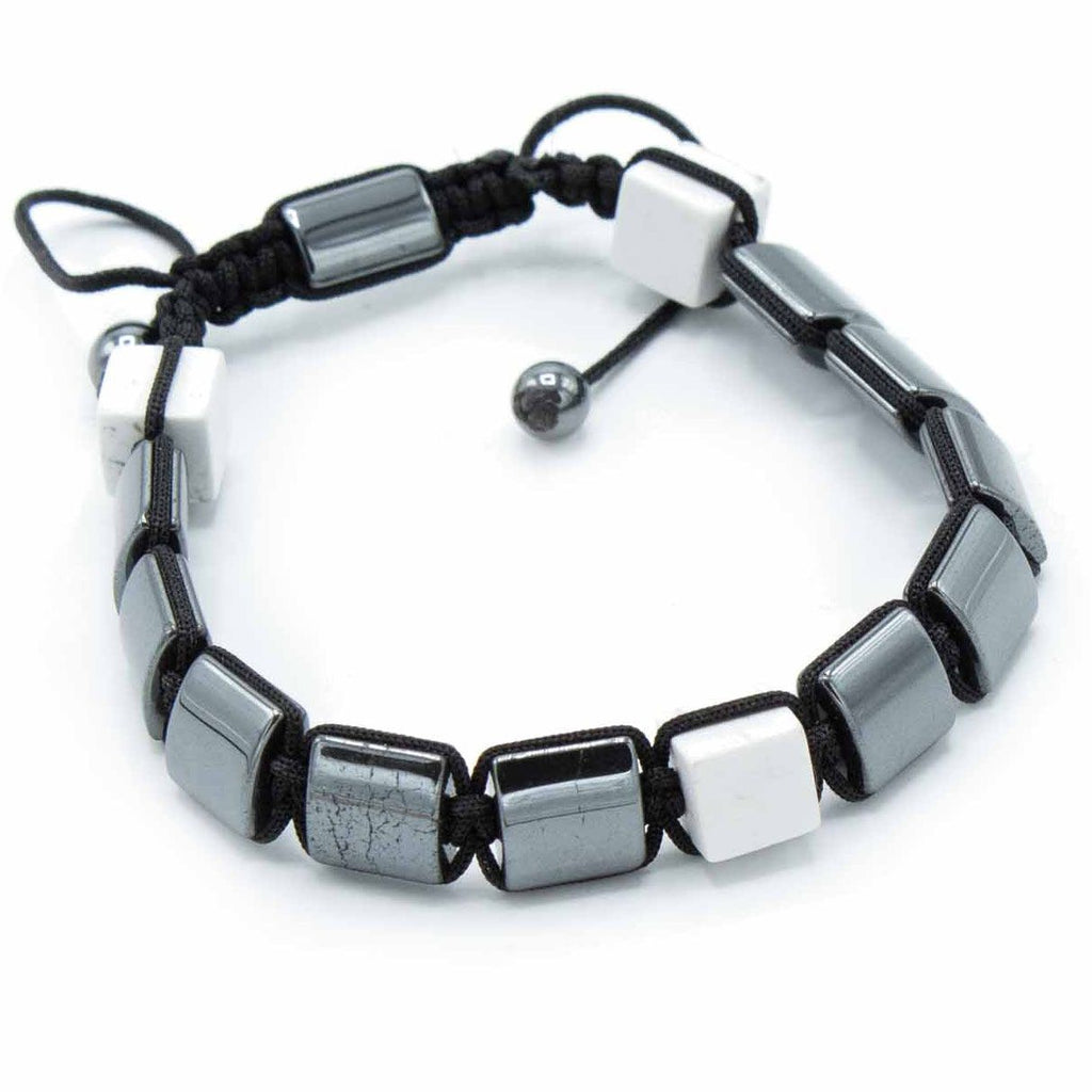 Pulsera Magnética Shamballa de Hematita -  Cuboides Jaspe Blanco