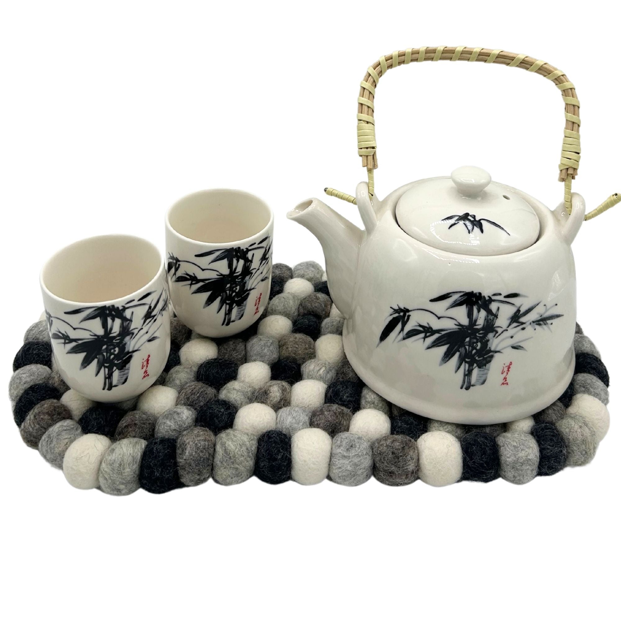 Tapete central ovalado de bolas de fieltro - 38 x 18 cm, color gris multicolor