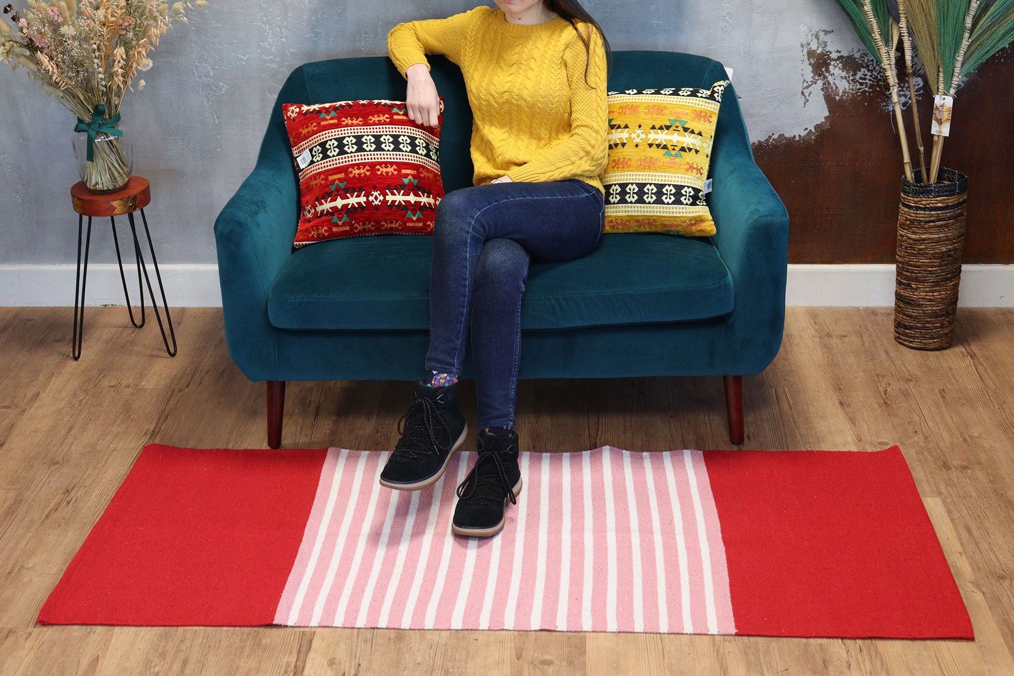 Alfombra India de Algodón - 70x170cm - Rojo/Rosa