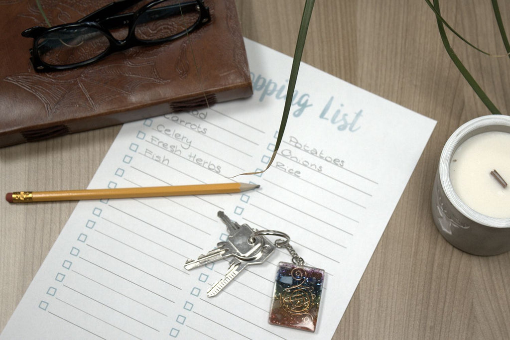 Llavero de poder de orgonita - Corazones de Mandala de Amatista