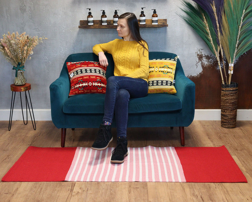 Alfombra India de Algodón - 70x170cm - Rojo/Rosa