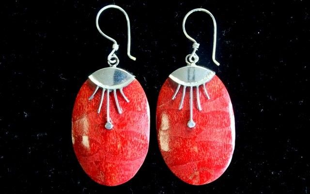 Pendientes de plata y coral - Oval