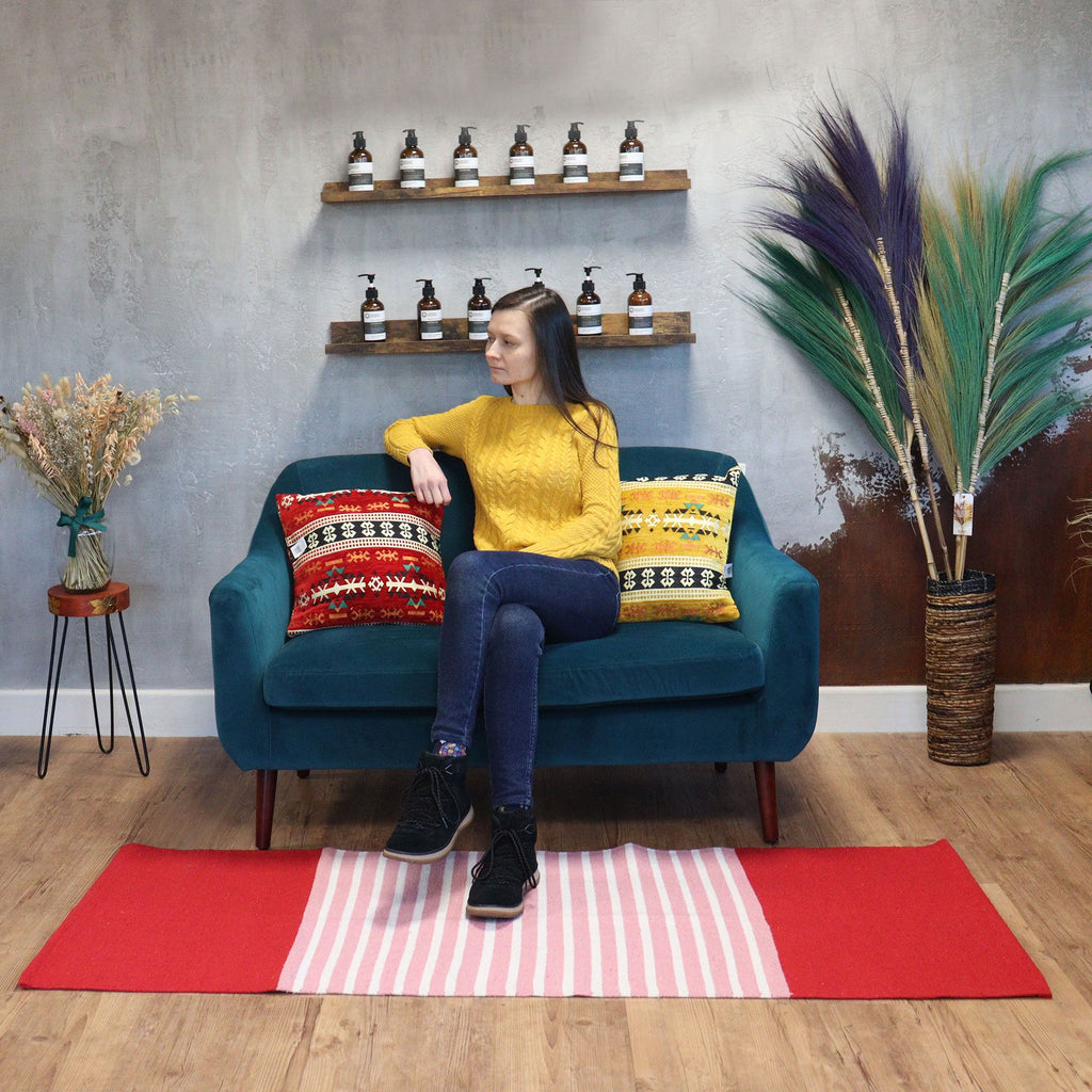 Alfombra India de Algodón - 70x170cm - Rojo/Rosa