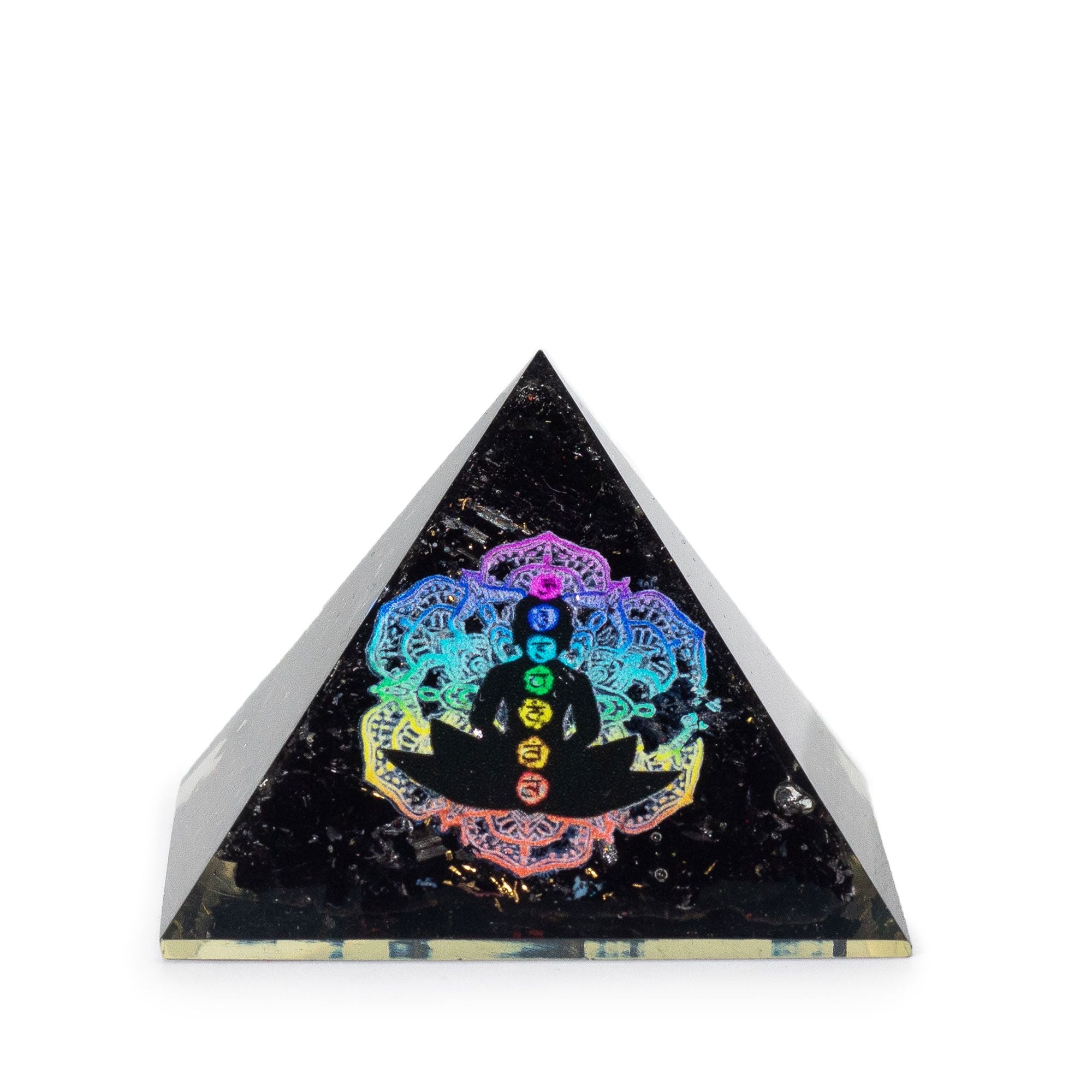 Pequeñas pirámides de orgonita 5.5x4.5cm - Chakra de Buda - Chips de turmalina negra